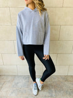 Grey Cropped Downtown Knit Hoodie