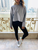 Grey Cropped Downtown Knit Hoodie