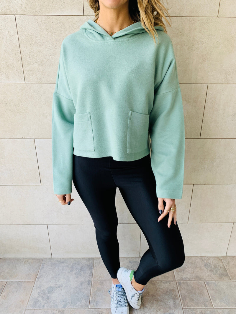 Mint Cropped Downtown Knit Hoodie