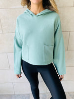 Mint Cropped Downtown Knit Hoodie