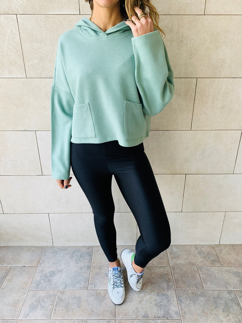 Mint Cropped Downtown Knit Hoodie