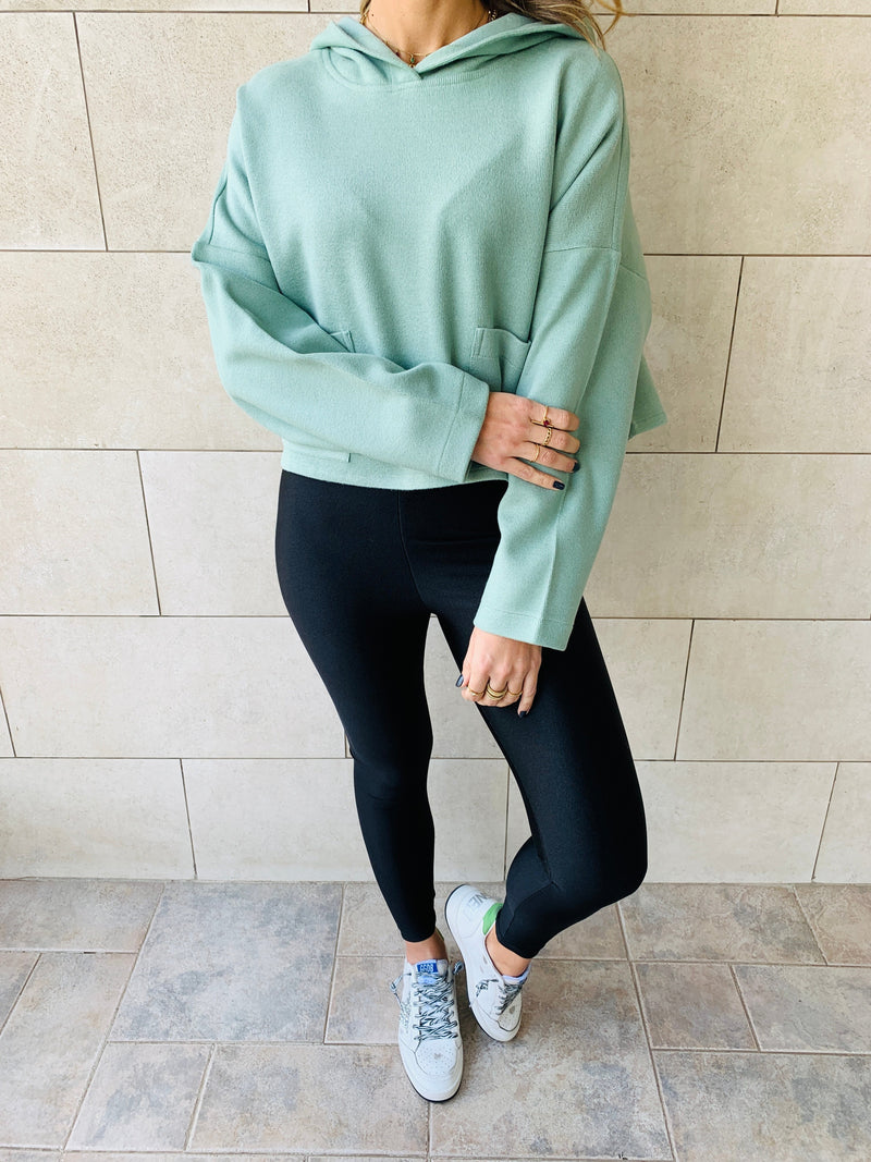 Mint Cropped Downtown Knit Hoodie