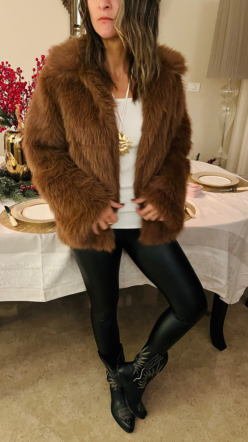 Camel Faux Fur Long Jacket