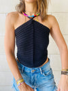 Black Crochet Halter Top