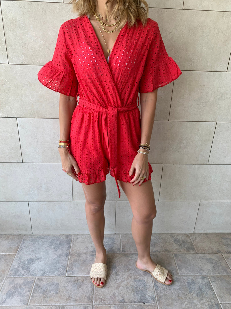 Red Anglaise Playsuit