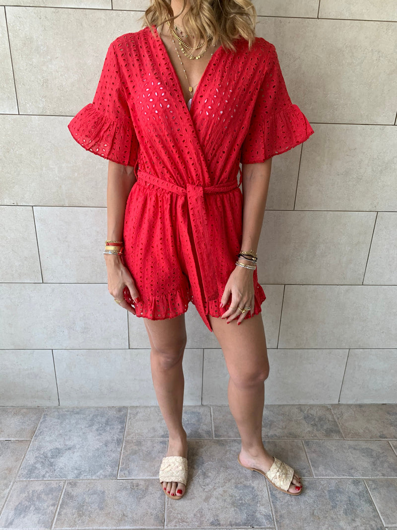 Red Anglaise Playsuit