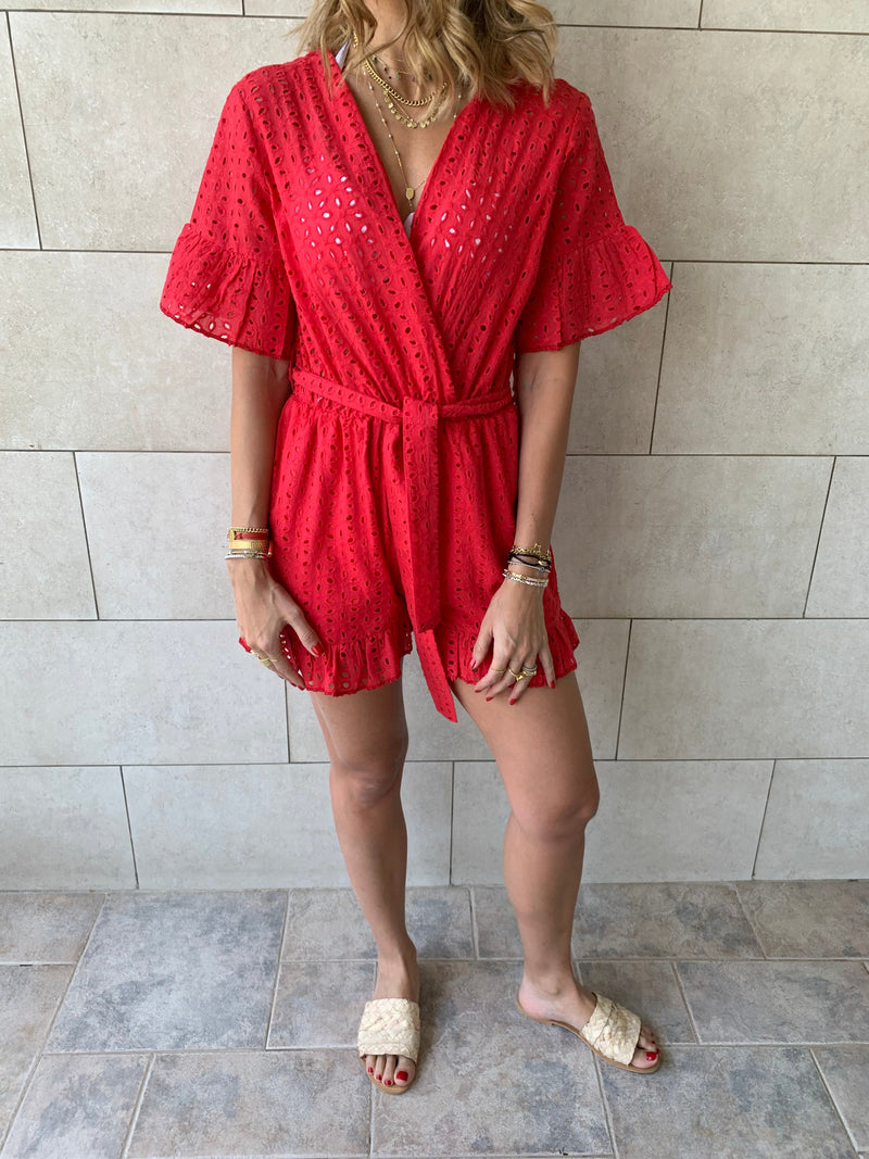 Red Anglaise Playsuit