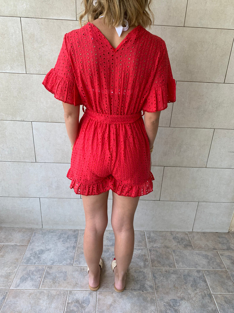 Red Anglaise Playsuit