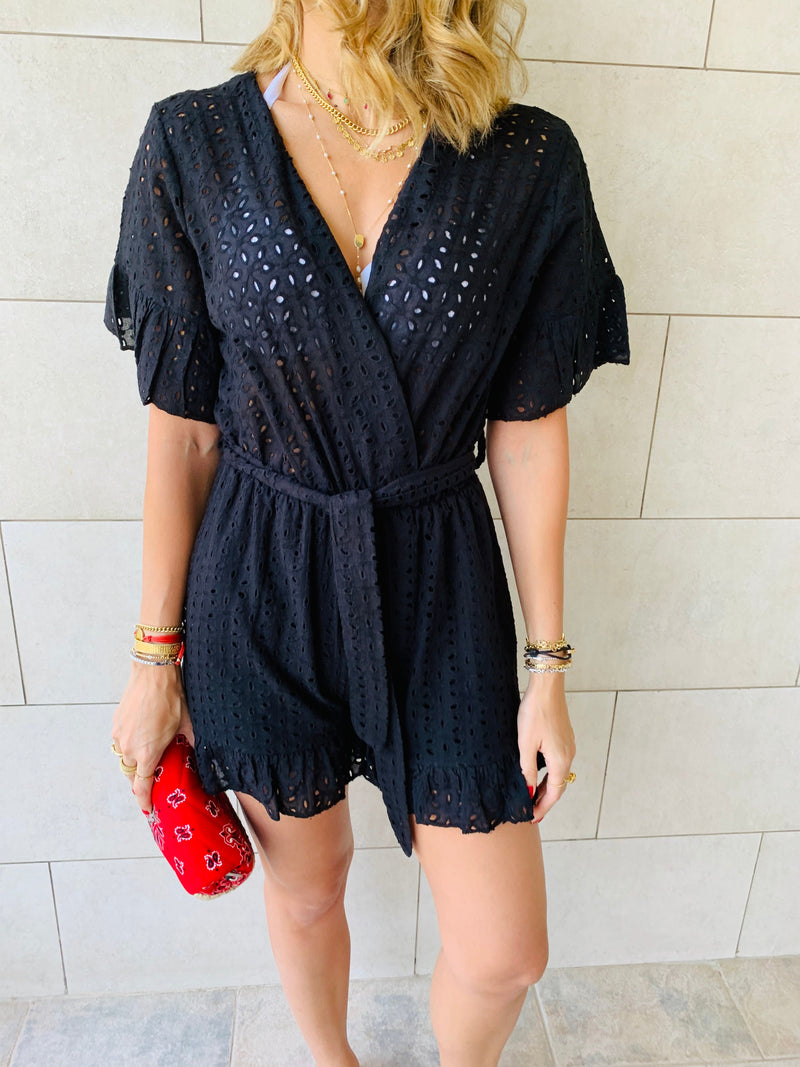 Black Anglaise Playsuit