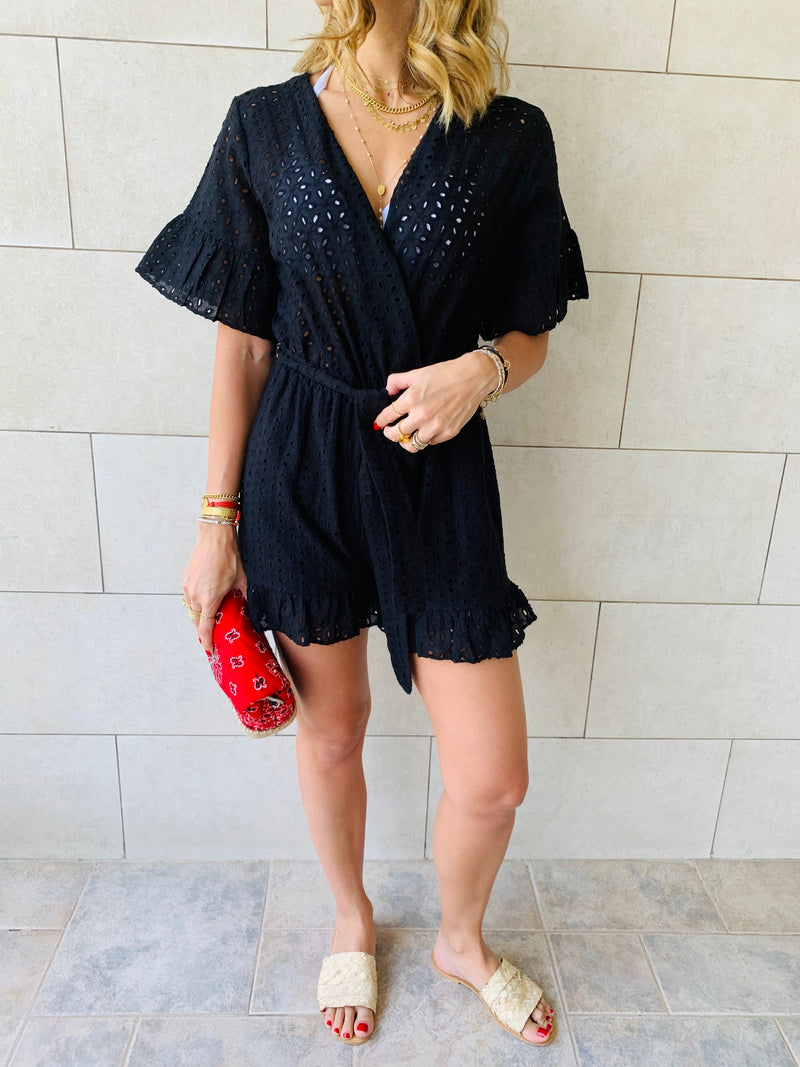 Black Anglaise Playsuit