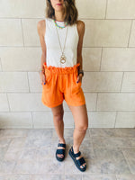 Orange Paperbag Linen Shorts