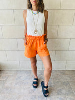 Orange Paperbag Linen Shorts