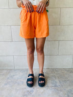 Orange Paperbag Linen Shorts