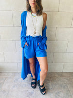 Blue Paperbag Linen Shorts