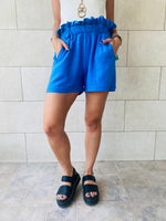 Blue Paperbag Linen Shorts