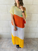 Orange & Yellow Color Block Crochet Dress