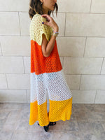 Orange & Yellow Color Block Crochet Dress