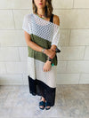 Olive & Black Color Block Crochet Dress