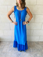 Blue Linen Bottom Detailed Dress