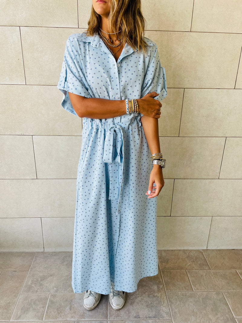 Baby Blue Printed Shirt Dress