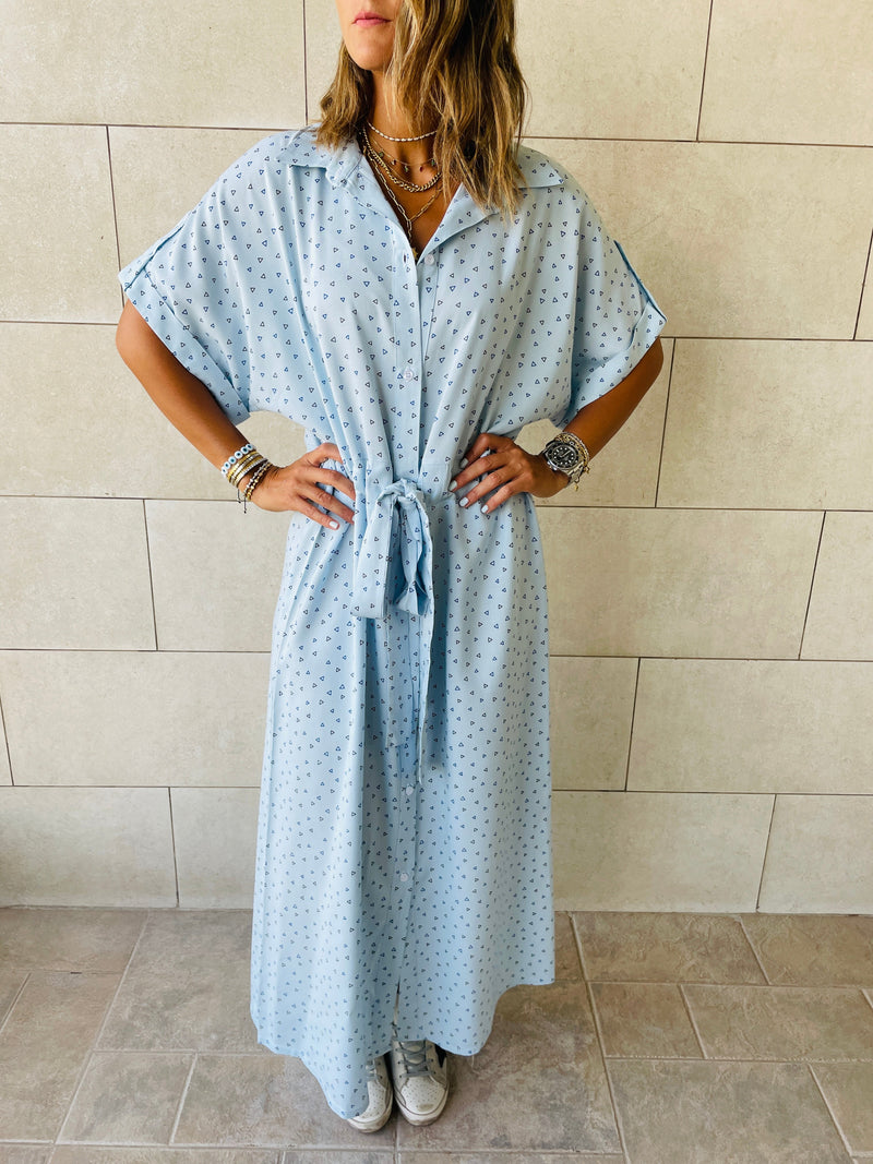 Baby Blue Printed Shirt Dress