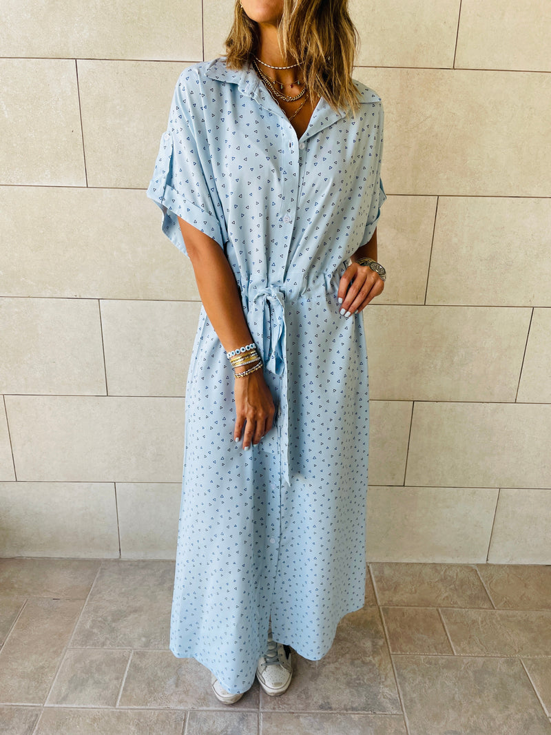 Baby Blue Printed Shirt Dress