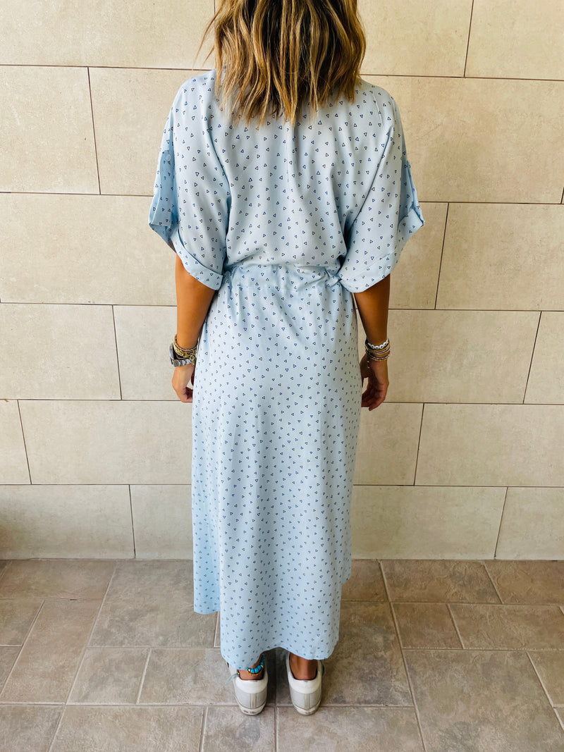 Baby Blue Printed Shirt Dress