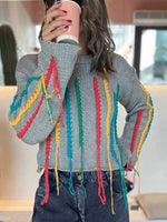 Grey Colorful Stitch Knit