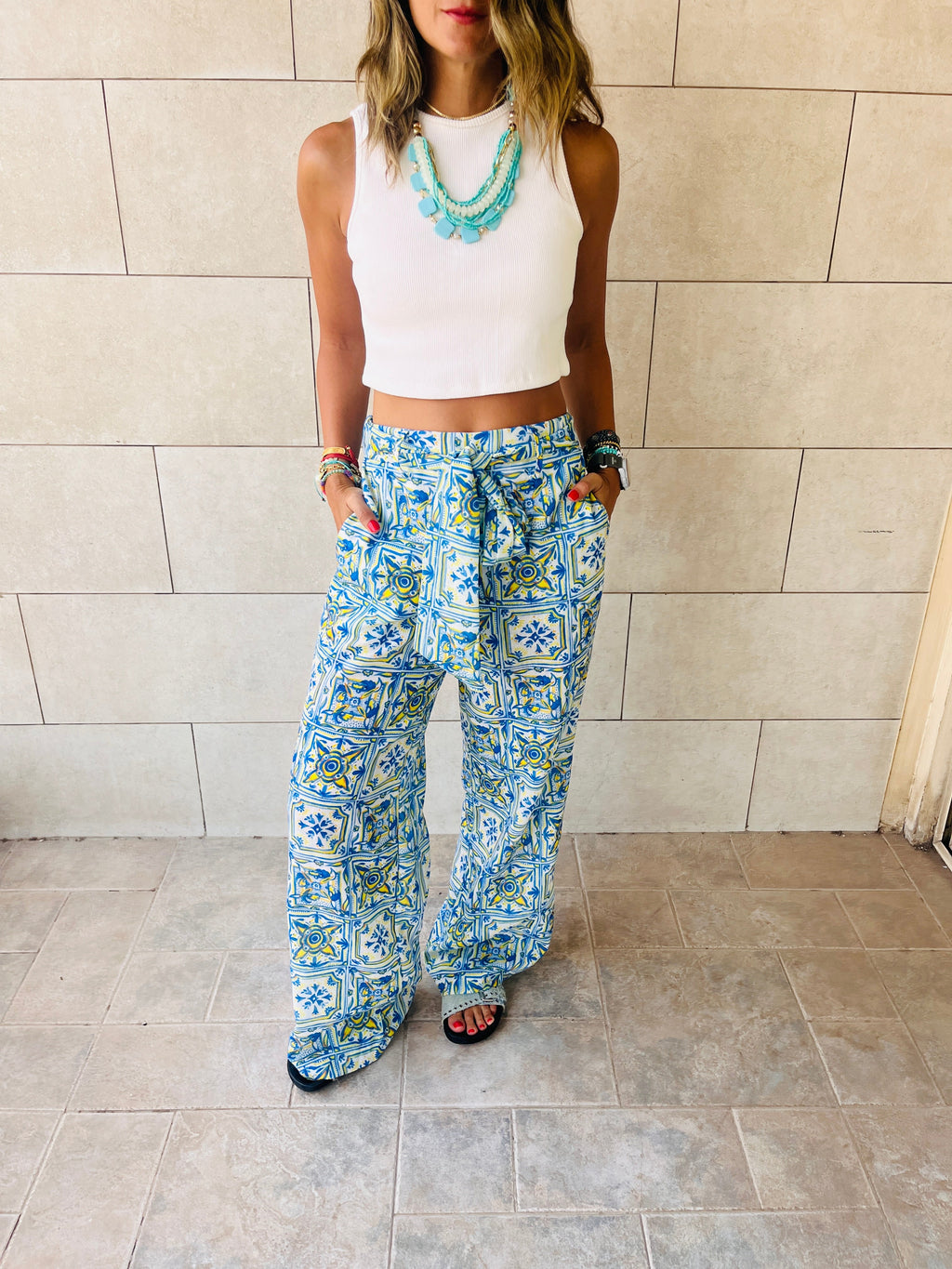 Paisley Print Linen Pants