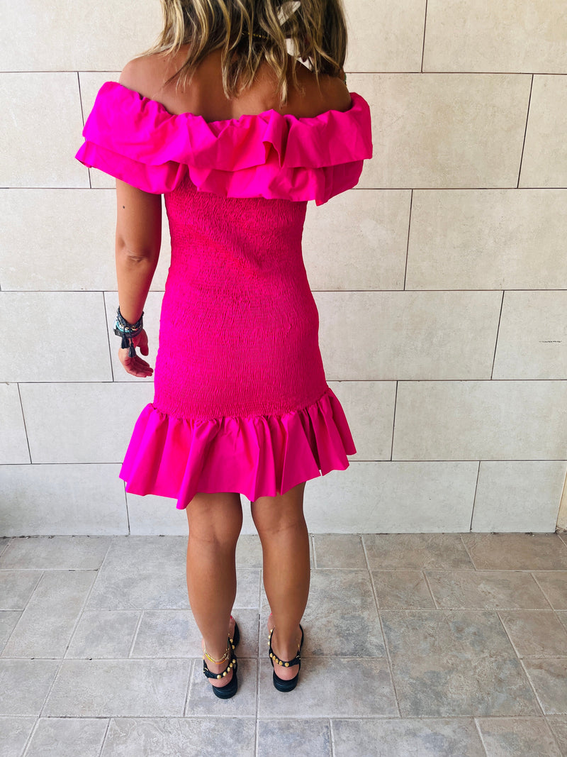 Fuchsia Snatch Linen Mini Dress