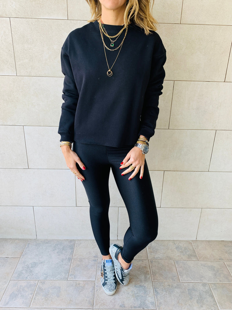 Black Frayed Edgy Cropped Sweatshirt