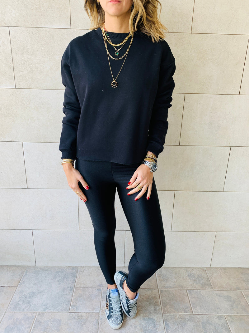 Black Frayed Edgy Cropped Sweatshirt