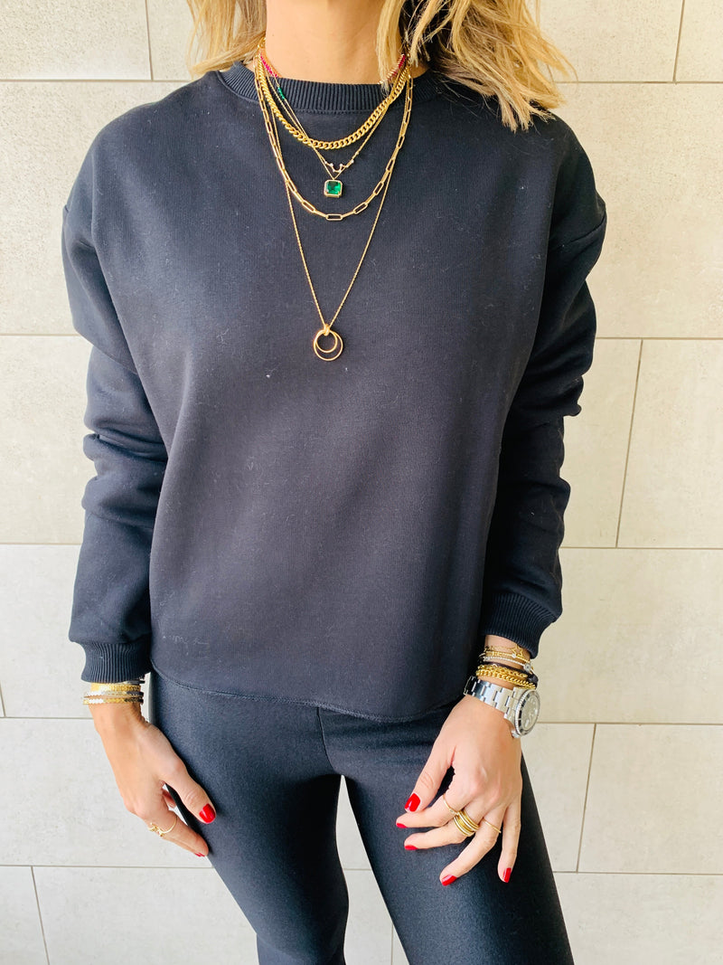 Black Frayed Edgy Cropped Sweatshirt