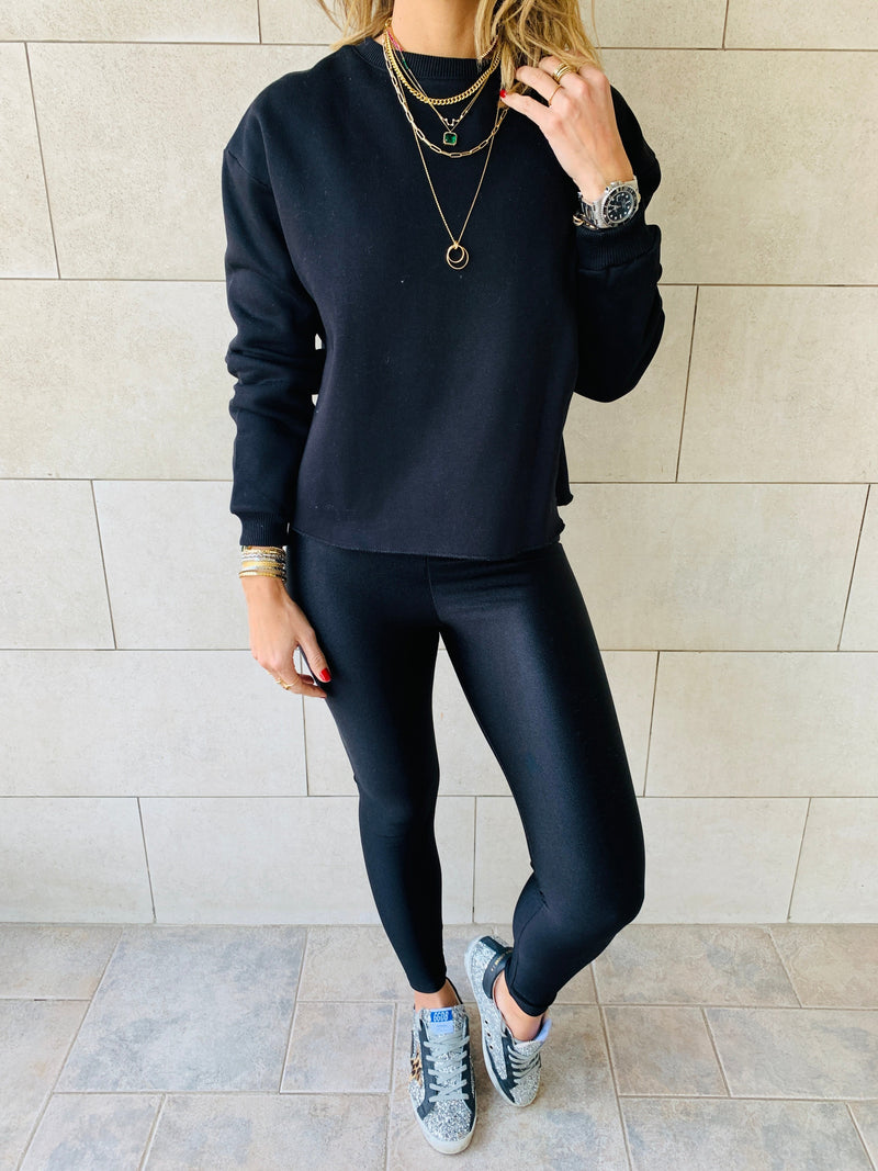 Black Frayed Edgy Cropped Sweatshirt