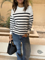 White Striped Button Shoulder Pullover