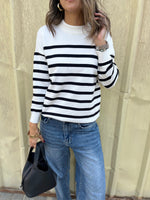 White Striped Button Shoulder Pullover