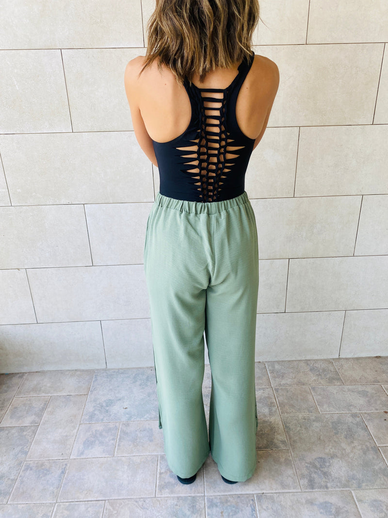 Olive Side Slit Beach Pants