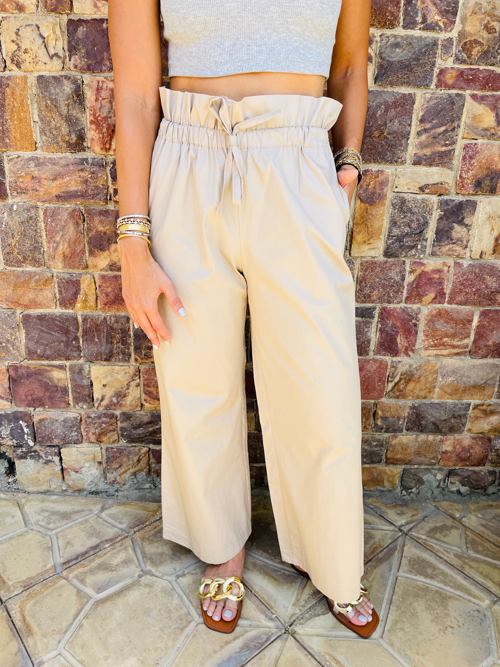 Beige Poplin Pants