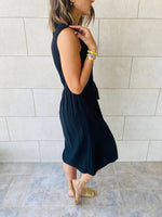 Black Wrap Plisse Dress