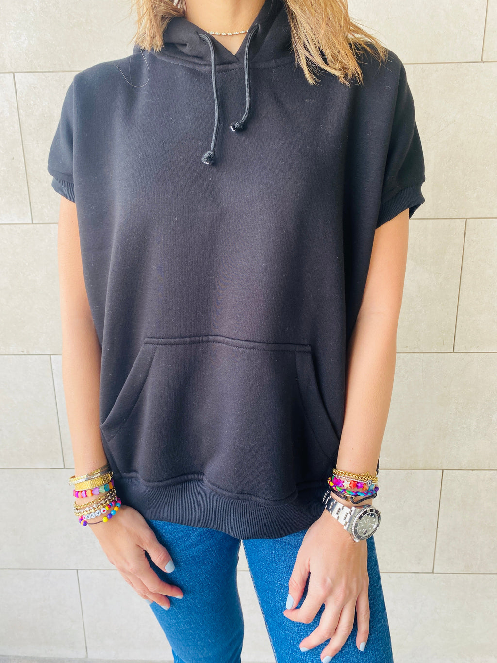 Black Short Sleeve Sweatshirt