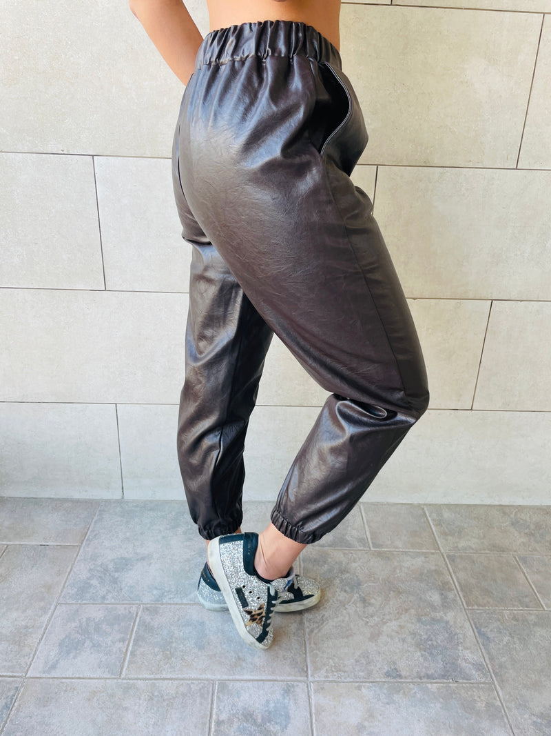 Brown Leather Jogger