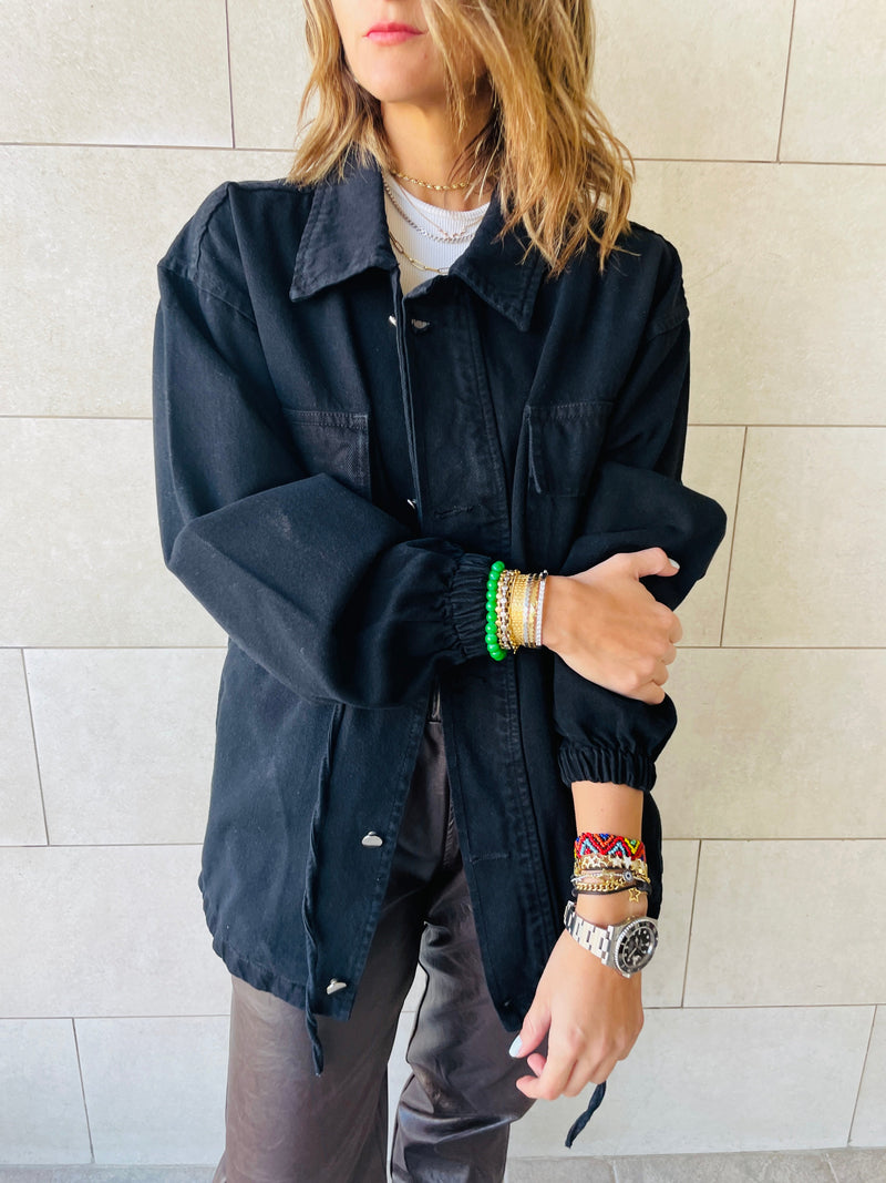 Black Denim Tie Jacket