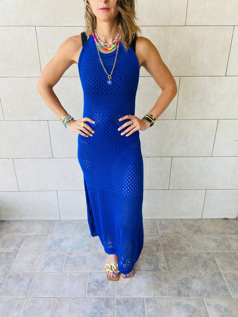 Blue Midi Tie Back Dress