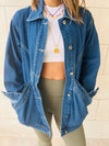 Dark Exaggerated Double Pocket Denim Jacket