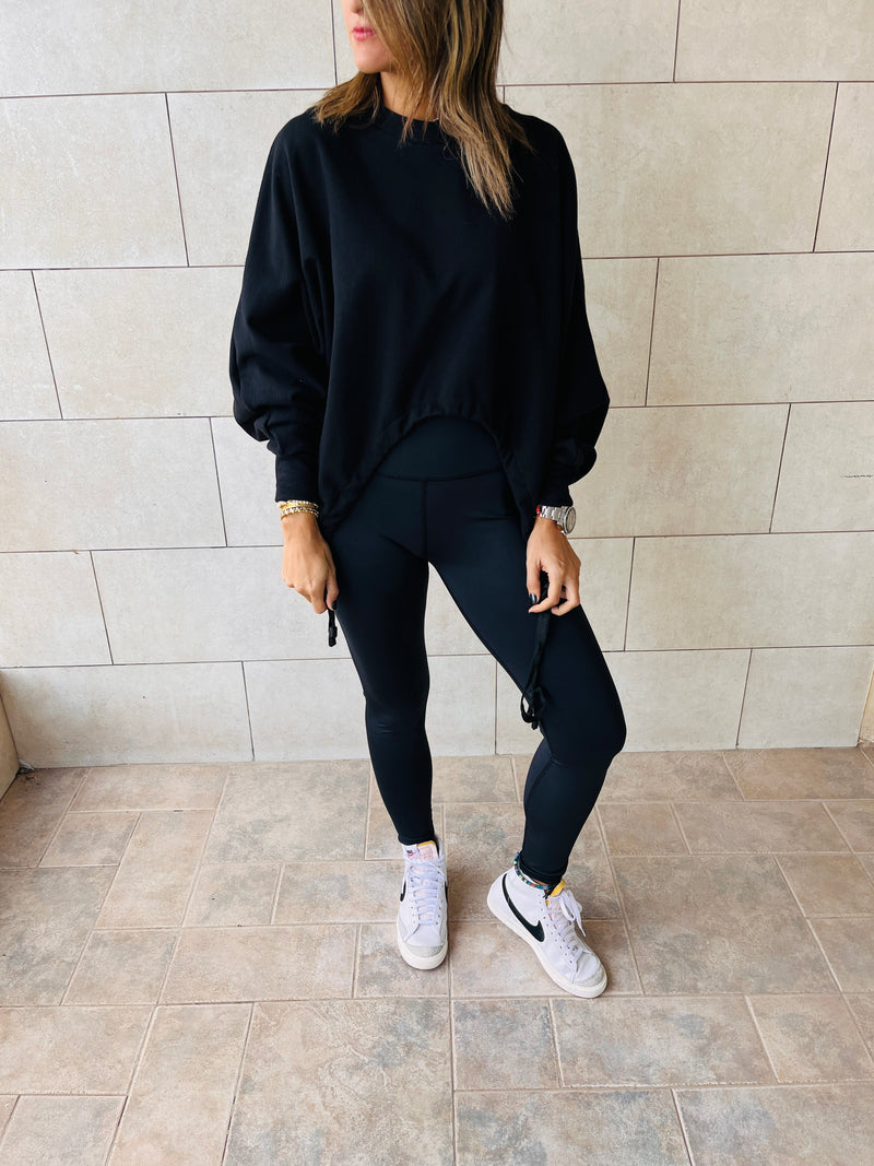 Black Cropped Drawstring Sweatshirt