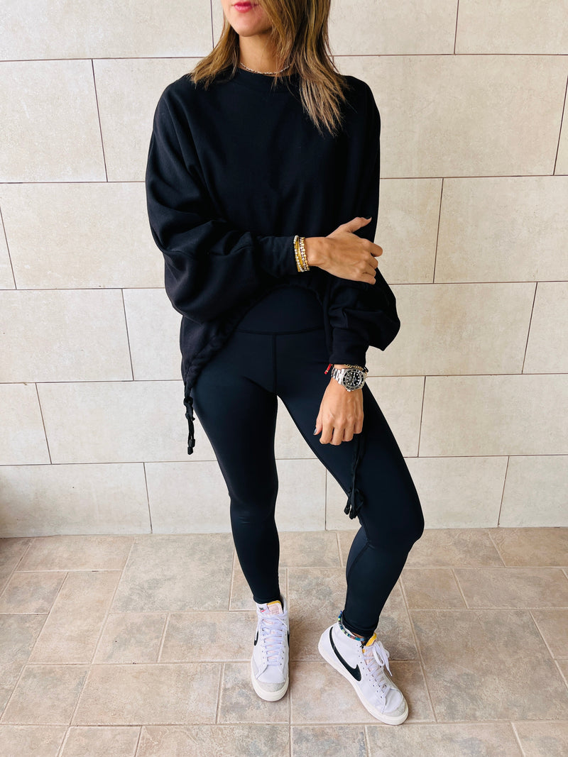 Black Cropped Drawstring Sweatshirt