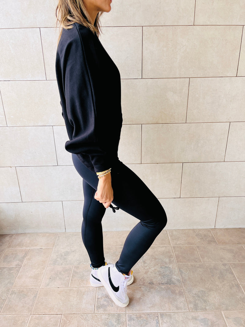 Black Cropped Drawstring Sweatshirt