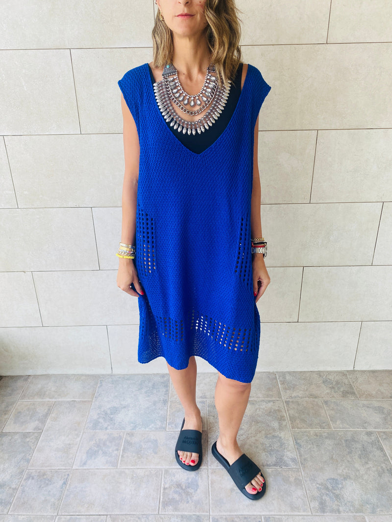 Blue Crochet Side Pattern Dress