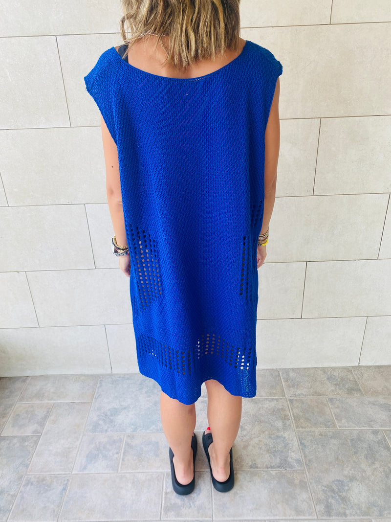 Blue Crochet Side Pattern Dress