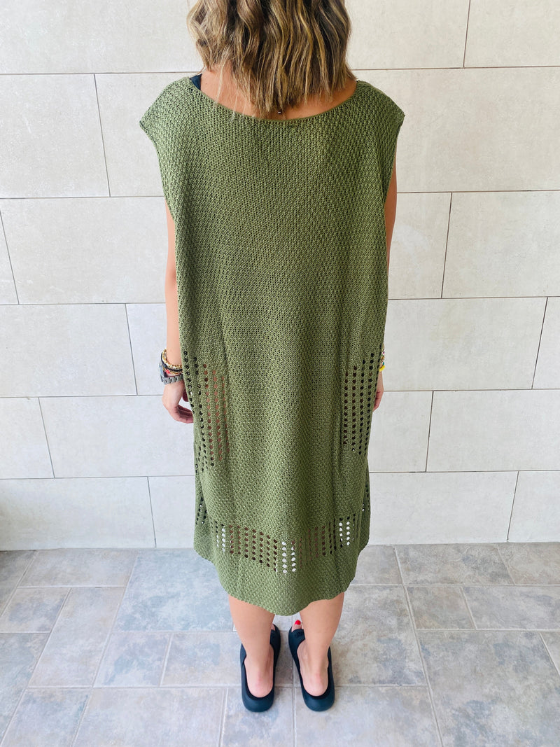 Olive Crochet Side Pattern Dress